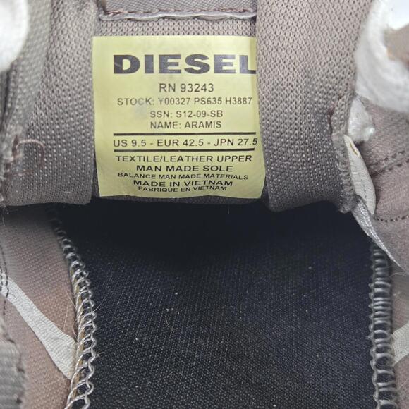 Diesel Aramis Sneakers US 9.5 Mens Black Olive Leather Y2K Vintage Casual Shoes - Picture 8 of 11